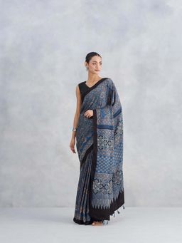 Fabindia - Indigo Modal Ajrakh Printed Saree Without Blouse