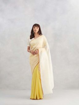 Fabindia - Yellow Linen Blend Saree Without Blouse