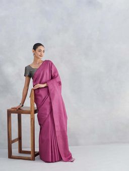 Fabindia - Wine Silk Blend Saree Without Blouse