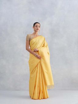 Fabindia - Yellow Silk Blend Saree Without Blouse