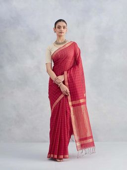 Fabindia - Red Cotton Silk Blend Hand Woven Saree Without Blouse