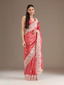Odette - Women Peach Crush Embellished Saree with Unstitched Blouse