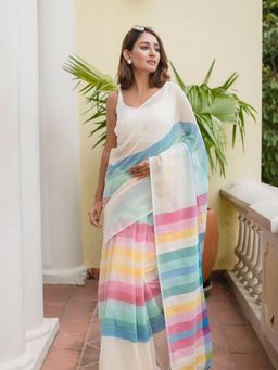 Odette - Women Multi Colour Cotton Blend Printed Saree with Unstitched Blouse