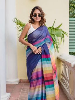 Odette - Women Multi Colour Cotton Blend Printed Saree with Unstitched Blouse
