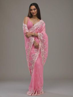 Odette - Women Pink Crush Embroidered Saree with Unstitched Blouse
