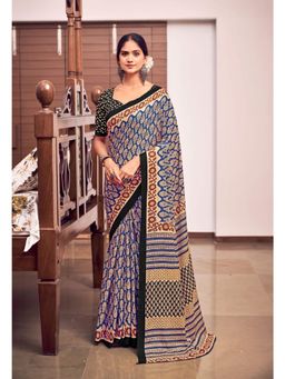 Suha - Festive Blue Color Pure Cotton Mul Mul Saree with Unstitched Blouse