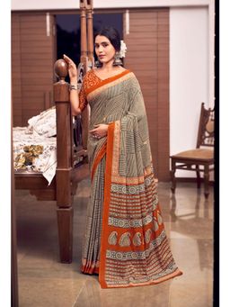 Suha - Festive Orange Color Pure Cotton Mul Mul Saree with Unstitched Blouse