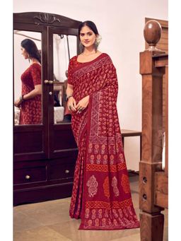 Suha - Festive Red Color Pure Cotton Mul Mul Saree with Unstitched Blouse