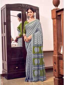 Suha - Festive Grey Color Pure Cotton Mul Mul Saree with Unstitched Blouse