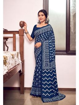 Suha - Festive Blue Color Pure Cotton Mul Mul Saree with Unstitched Blouse