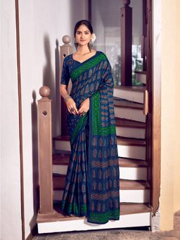 Suha - Festive Blue Color Pure Cotton Mul Mul Saree with Unstitched Blouse