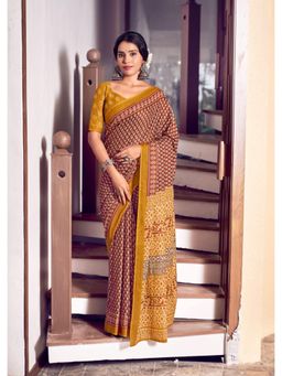 Suha - Festive Brown Color Pure Cotton Mul Mul Saree with Unstitched Blouse