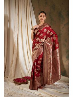 Suha - Women Fashion Ethnic Red Color Saree with Unstitched Blouse