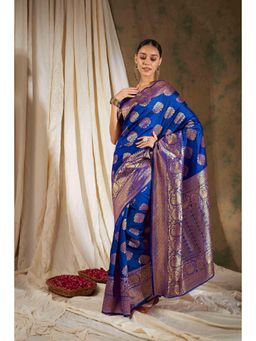 Suha - Women Fashion Ethnic Blue Color Saree with Unstitched Blouse