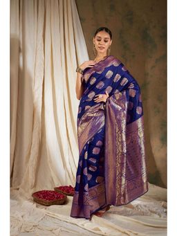 Suha - Women Fashion Ethnic Navy Blue Color Saree with Unstitched Blouse