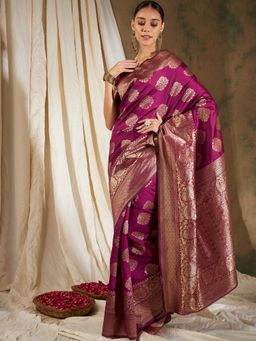 Suha - Women Fashion Ethnic Purple Color Saree with Unstitched Blouse