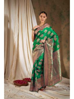 Suha - Women Fashion Ethnic Green Color Saree with Unstitched Blouse