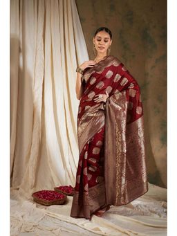 Suha - Women Fashion Ethnic Maroon Color Saree with Unstitched Blouse