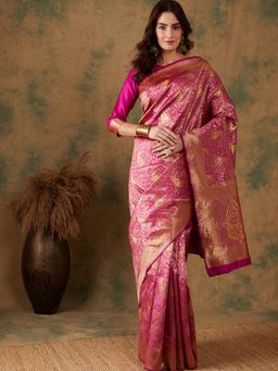 Suha - Women Fashion Ethnic Pink Color Saree with Unstitched Blouse