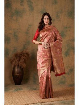 Suha - Women Fashion Ethnic Red Color Saree with Unstitched Blouse