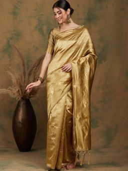 Suha - Women Fashion Ethnic Gold Color Saree with Unstitched Blouse