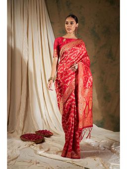 Suha - Women Fashion Ethnic Red Color Saree with Unstitched Blouse