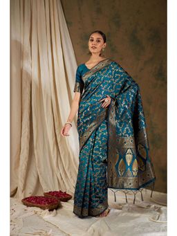 Suha - Women Fashion Ethnic Blue Color Saree with Unstitched Blouse