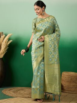 Suha - Women Fashion Ethnic Green Color Saree with Unstitched Blouse