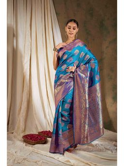 Suha - Women Fashion Ethnic Blue Color Saree with Unstitched Blouse