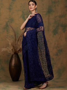 Suha - Women Fashion Ethnic Navy Blue Color Saree with Unstitched Blouse