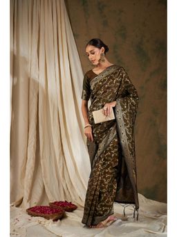 Suha - Women Fashion Ethnic Coffee Brown Color Saree with Unstitched Blouse