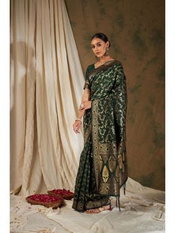Suha - Women Fashion Ethnic Olive Color Saree with Unstitched Blouse