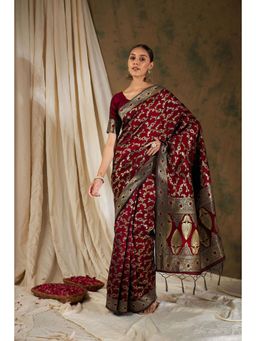 Suha - Women Fashion Ethnic Maroon Color Saree with Unstitched Blouse