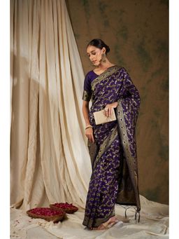 Suha - Women Fashion Ethnic Purple Color Saree with Unstitched Blouse