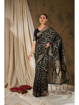 Suha - Women Fashion Ethnic Black Color Saree with Unstitched Blouse