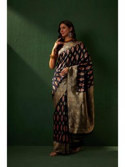 Suha - Women Fashion Ethnic Black Color Saree with Unstitched Blouse