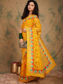 Suha - Women Fashion Ethnic Yellow Color Saree with Unstitched Blouse