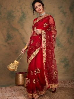 Suha - Women Fashion Ethnic Maroon Color Saree with Unstitched Blouse