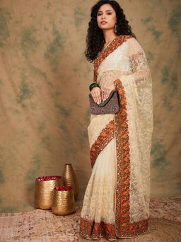 Suha - Women Fashion Ethnic White Color Saree with Unstitched Blouse