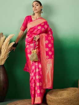 Suha - Women Fashion Ethnic Pink Color Saree with Unstitched Blouse