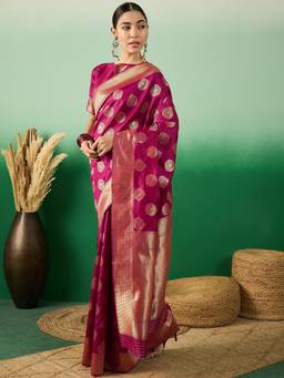 Suha - Women Fashion Ethnic Magenta Color Saree with Unstitched Blouse