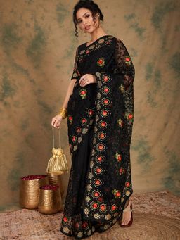 Suha - Women Fashion Ethnic Black Color Saree with Unstitched Blouse