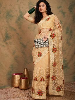 Suha - Women Fashion Ethnic Beige Color Saree with Unstitched Blouse