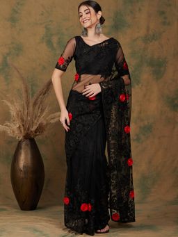 Suha - Women Fashion Ethnic Black Color Saree with Unstitched Blouse