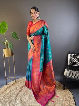 Suha - Women Fashion Ethnic Paithani Green Color Saree with Unstitched Blouse