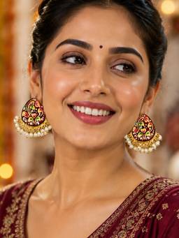 Digital Dress Room - Women White Pearl Brass Plated Earrings