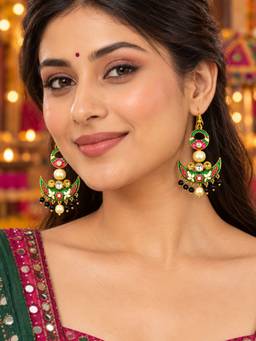 Digital Dress Room - Women White Stones Brass Plated Earrings