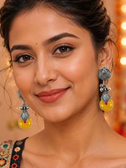 Digital Dress Room - Women Yellow Stones Brass Plated Earrings