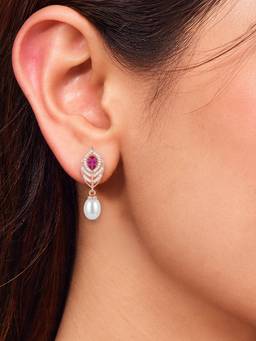 Zavya - Women Pink Stones Rose Gold Plated Earrings