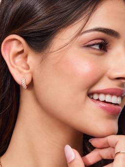 Zavya - Women White Stones Rose Gold Plated Earrings
